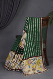 Emerald Green chanderi saree with hand painted kalamkari border