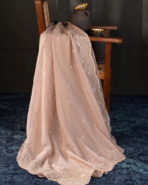 Brocade tissue georgette sarees with intricately embroidered border