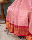 Light baby pink Kanchipattu saree with a contrast dark pink border