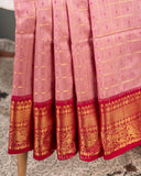 Light baby pink Kanchipattu saree with a contrast dark pink border