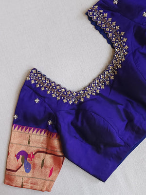 Pure Paithani silk Blouse in Royal Blue