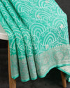 Teal green Banarasi chiffon saree with chikankari work all over