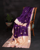 Raw mango silk saree in a beautiful violet and baby pink combo