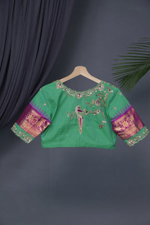 Ponduru Jamdaani in aqua green shade