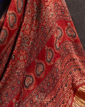 Beautiful blue and black Bandini gaji silk saree with ajrak border and blouse