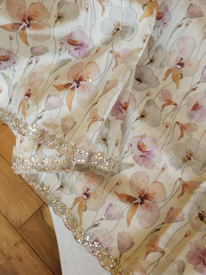 Handloom tusser saree with all over floral prints