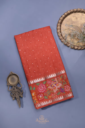Soft Tussar with a contemporary elegance- Rust Orange
