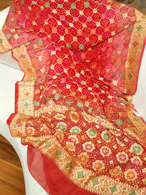 Red & Peach shaded Bandini Georgette saree