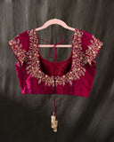 Magenta pink short sleeves blouse with beautiful embroidery