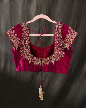 Magenta pink short sleeves blouse with beautiful embroidery