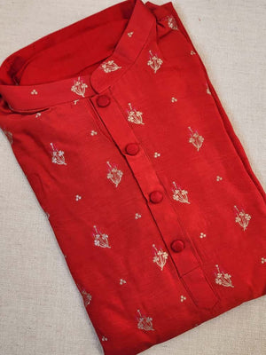 Beautiful Red chanderi silk kurta with silver Zari buttas