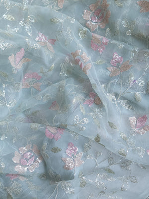 Light pastel blue pure organza saree with all over work