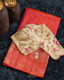 Kanchi soft silk saree in peach pink