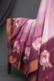 Pure mysore crepe silk saree with floral appliq work