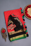 Mysore Silk saree in a stunning shade of red and black