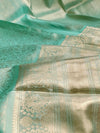 Light Blue kanjeevaram saree with a heavy embroidered blouse
