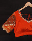 Mysore crepe silk saree in a lovely color combo of black and orange