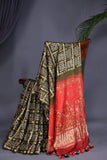 Bandini Gharchola in a lovely olive green shade with kalamkari pallu