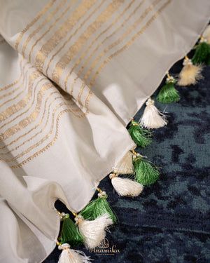 Pure mysore crepe silk saree in a beautiful shade of green and off white