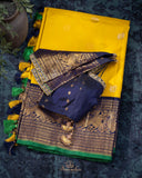 Gadwal Pattu saree in mustard yellow and navy blue