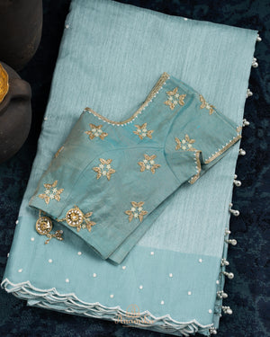 Pure tusser silk saree - pearl work elegance