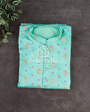 Light Blue (Aqua) Bandini Silk Kurta with zari woven buttis