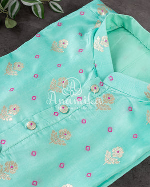 Light Blue (Aqua) Bandini Silk Kurta with zari woven buttis