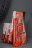Exquisite Venkatagiri Pattu saree in ivory and orange