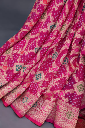 Pink Banarasi Georgette saree with a stunning work blouse