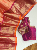 Peach Gadwal Kanchi saree with plain border