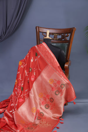 A beautiful floral Tusser Georgette - Orange Peach
