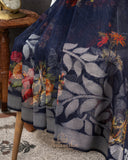 Royal Blue Handloom Lenin saree with digital floral prints