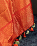 Gadwal Pattu saree in mint green and orange combo