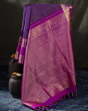 Deep purple Kanchipattu saree with contrast magenta gap border