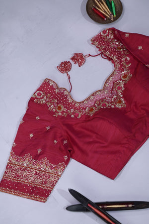 A lovely patterned work blouse in magenta