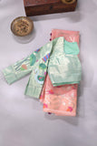 Muslin jamdaani in peach paired with a contrast mint green paithani blouse