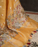 Yellow Organza Saree with Floral Printed Border