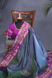 Blue and purple kanjeevaram with floral applique border