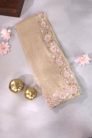 Brocade tissue georgette sarees with intricately embroidered border