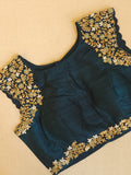 LMashru crepe saree in dark teal blue with mono tone blouse