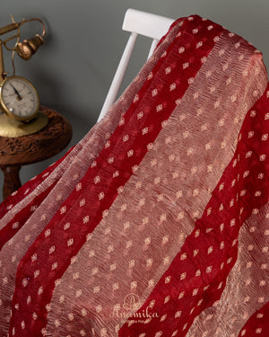 Deep Red crush tissue saree with a designer work blouse