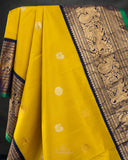 Gadwal Pattu saree in mustard yellow and navy blue