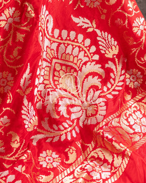 Red Banarasi Saree with gold and silver weaving