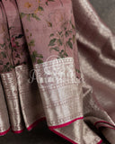 Light brown pure silk saree with kalamkari print and kanchi border