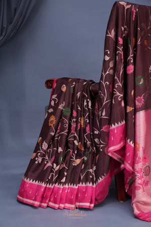 A beautiful floral Tusser Georgette - Brown