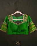 Mysore crepe silk saree in a lovely color combo of red and green