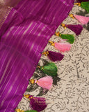 Mauve Pink Banarasi kora with a beautiful contrast purple meenakari floral border