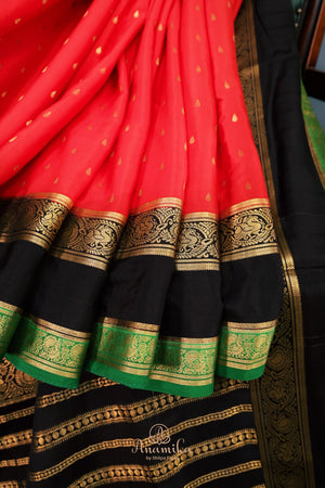Mysore Silk saree in a stunning shade of red and black