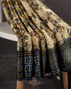 Modal Satin saree with kalamkari print