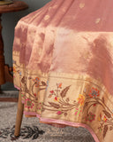 Peach pink Banarasi tissue saree